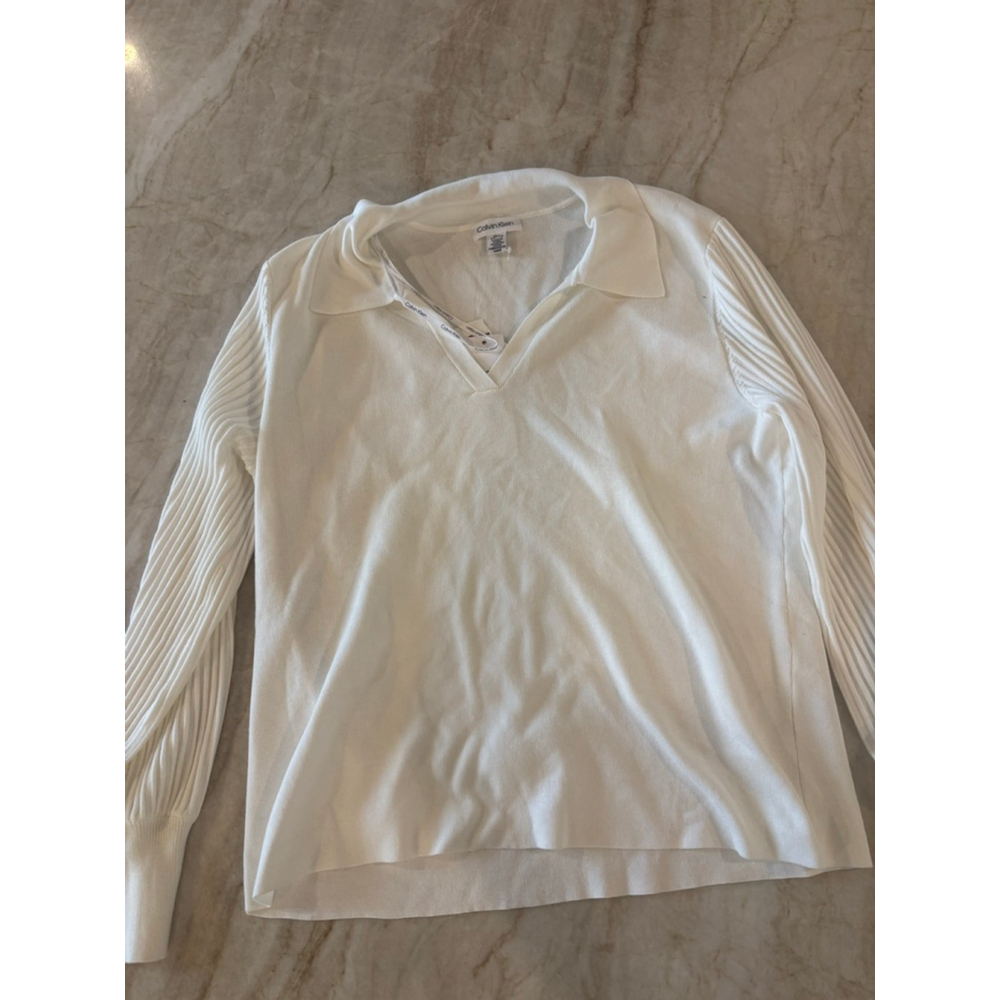 Women's Calvin Klein White V-Neck Sweater XL
